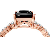 Rose gold Fancy Black Princess Cut Diamond Scattered Round Accent Ring with Prong Setting_16