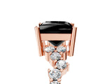 Rose gold Fancy Black Princess Cut Diamond Scattered Round Accent Ring with Prong Setting_17
