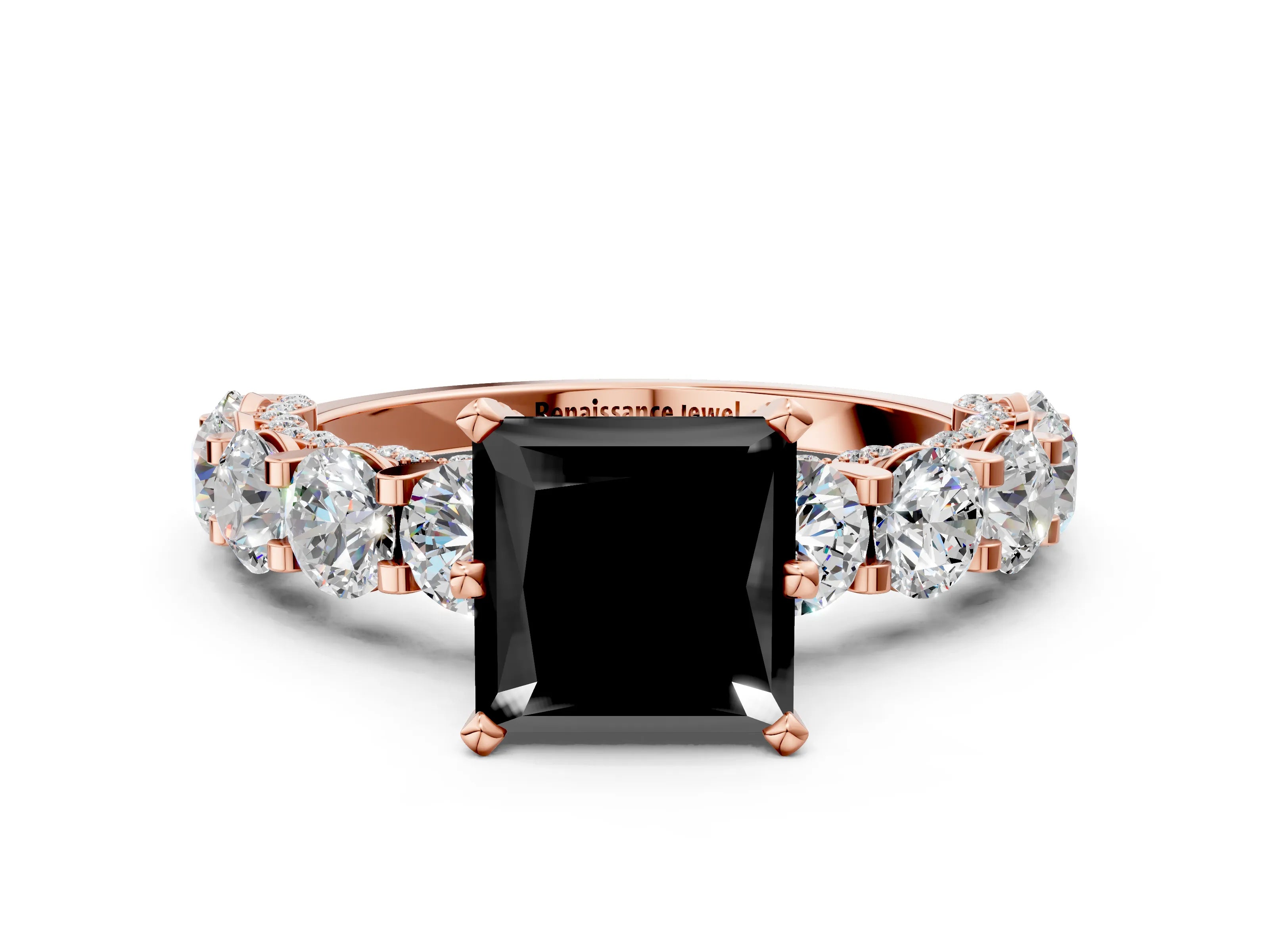 Rose gold Fancy Black Princess Cut Diamond Side Stone Engagement Ring with Four-Prong Setting_24
