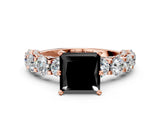 Rose gold Fancy Black Princess Cut Diamond Side Stone Engagement Ring with Four-Prong Setting_24