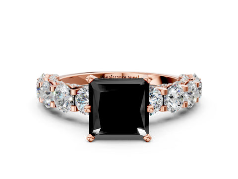 Rose gold Fancy Black Princess Cut Diamond Side Stone Engagement Ring with Four-Prong Setting_24