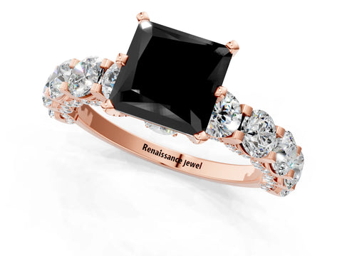 Rose gold Fancy Black Princess Cut Diamond Side Stone Engagement Ring with Four-Prong Setting_25
