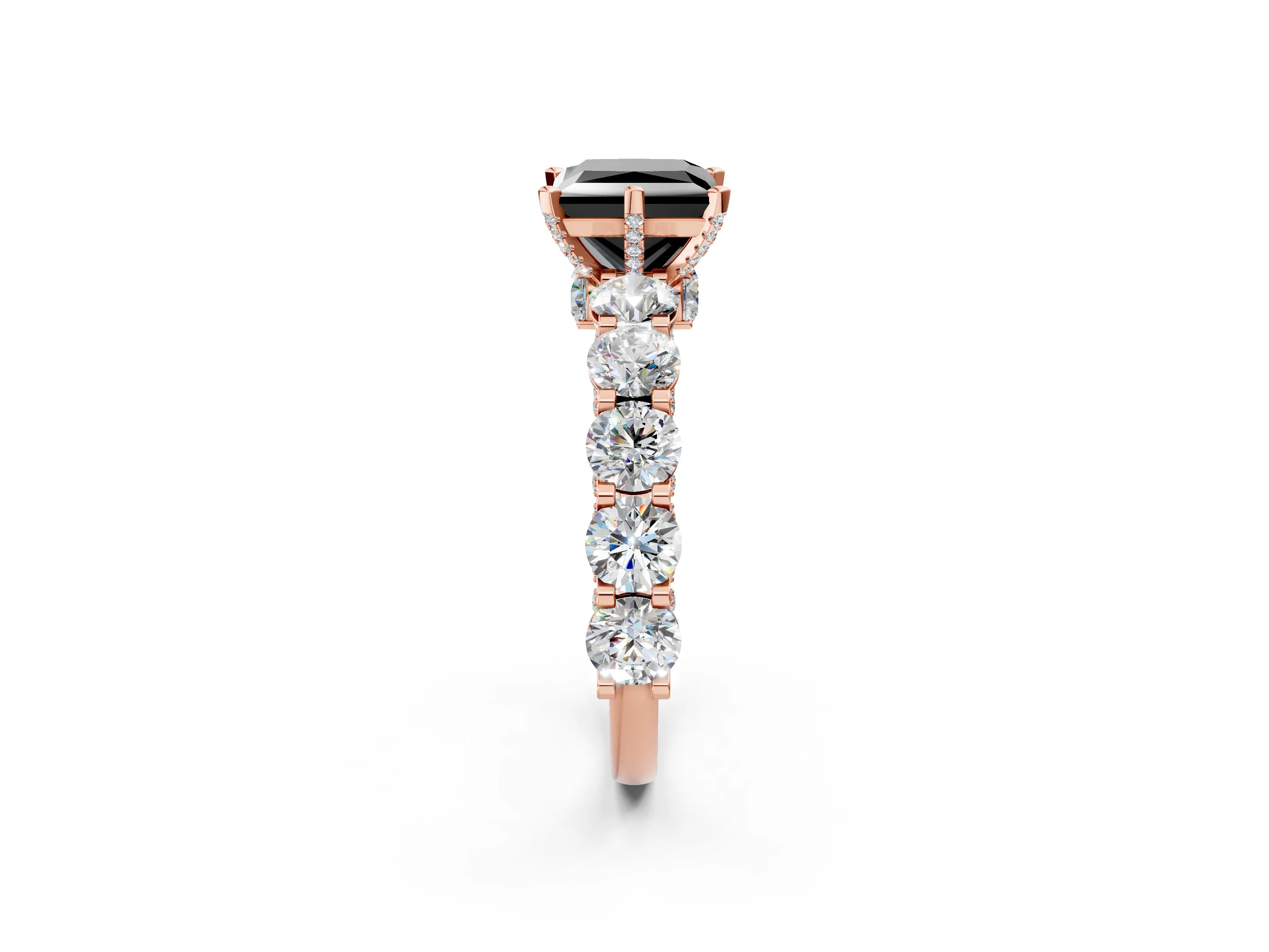 Rose gold Fancy Black Princess Cut Diamond Side Stone Engagement Ring with Four-Prong Setting_26