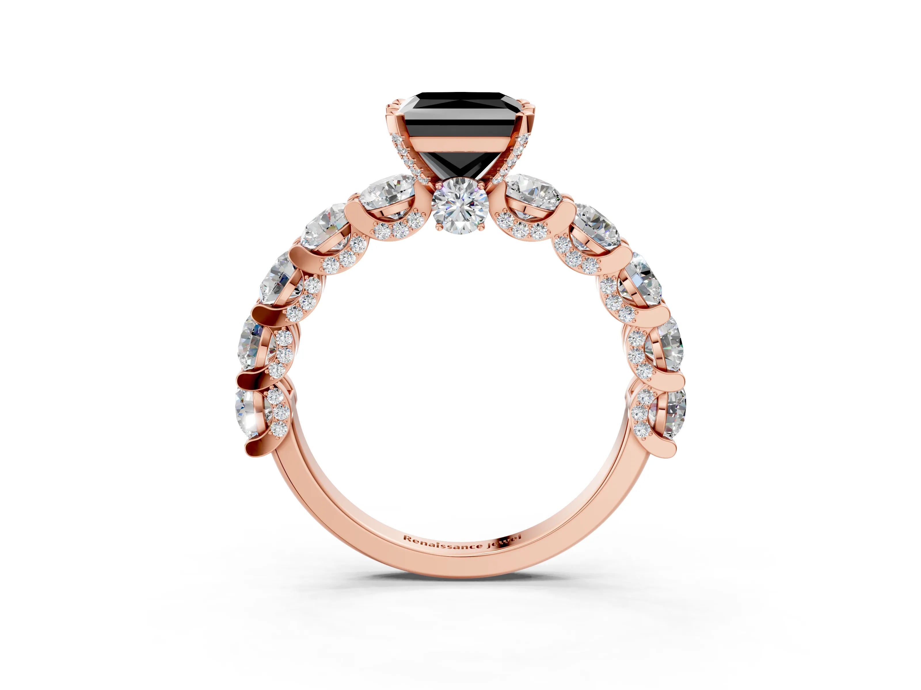 Rose gold Fancy Black Princess Cut Diamond Side Stone Engagement Ring with Four-Prong Setting_27