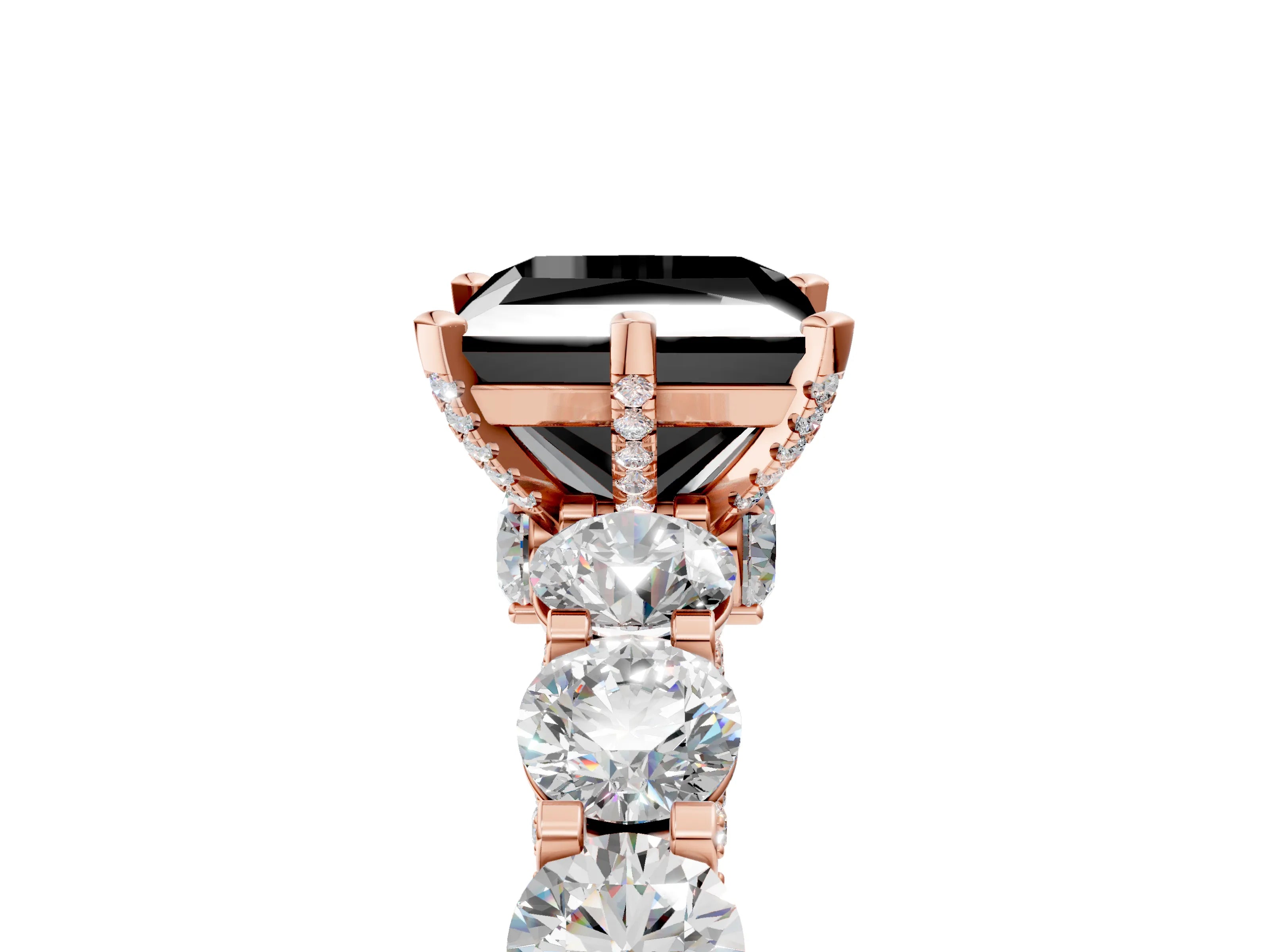 Rose gold Fancy Black Princess Cut Diamond Side Stone Engagement Ring with Four-Prong Setting_29