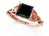 Rose gold Fancy Black Princess Cut Diamond Solitaire Engagement Ring with Celtic Knot Band and Four-Prong Setting_1