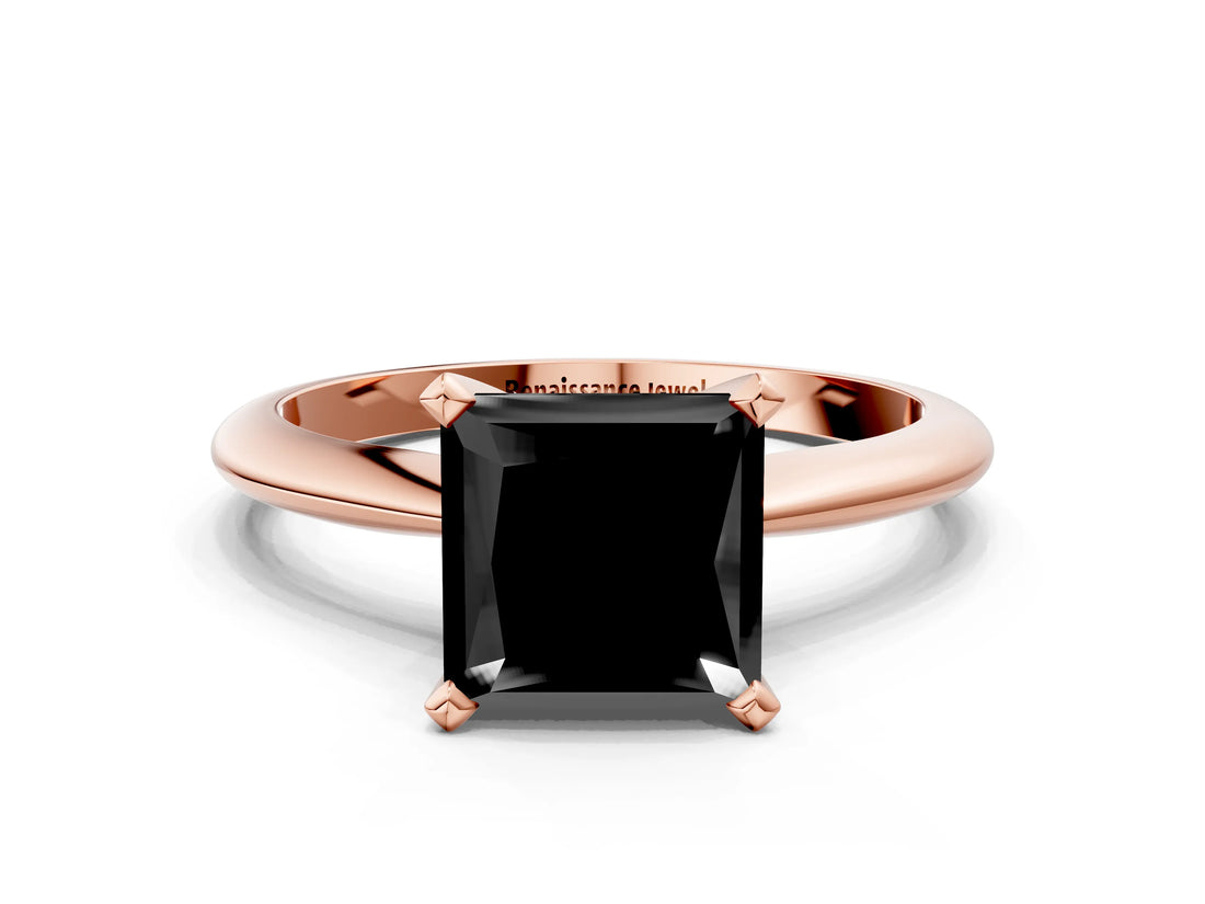 Rose gold Fancy Black Princess Cut Diamond Solitaire Engagement Ring with Classic Band and Four-Prong Setting_12