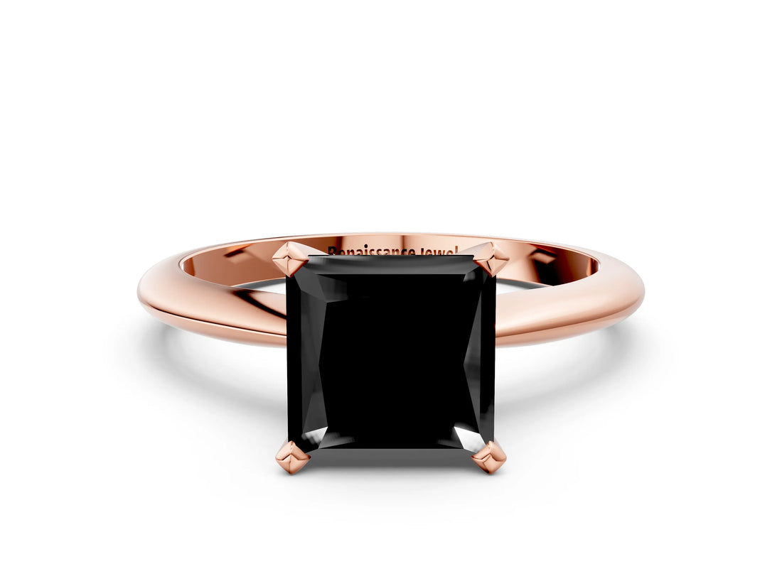 Rose gold Fancy Black Princess Cut Diamond Solitaire Engagement Ring with Classic Band and Four-Prong Setting_36