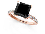 Rose gold Fancy Black Princess Cut Diamond Solitaire Engagement Ring with Pavé Band and Prong Setting_1