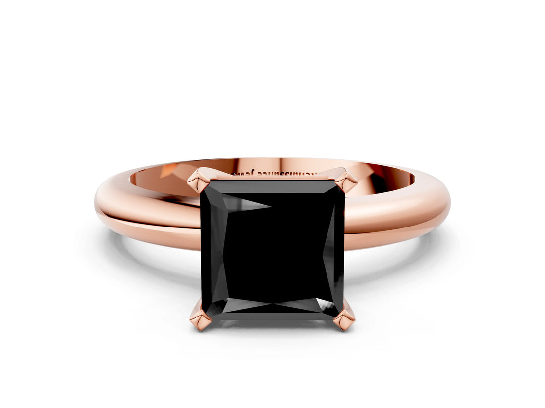 Rose gold Fancy Black Princess Cut Diamond Solitaire Engagement Ring with Round Band and Four-Prong Setting_84