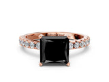 Rose gold Fancy Black Princess Cut Diamond Solitaire Pavé Band with Four-Prong Setting