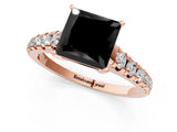 Rose gold Fancy Black Princess Cut Diamond Solitaire Ring with Cathedral Setting and Pavé Band_1