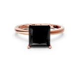 Rose gold Fancy Black Princess Cut Diamond Solitaire Ring with Classic Band and Four-Prong Setting