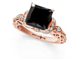 Rose gold Fancy Black Princess Cut Diamond Solitaire Ring with Filigree Band and Four-Prong Setting_1