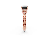 Rose gold Fancy Black Princess Cut Diamond Solitaire Ring with Filigree Band and Four-Prong Setting_2