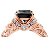 Rose gold Fancy Black Princess Cut Diamond Solitaire Ring with Filigree Band and Four-Prong Setting_4