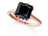 Rose gold Fancy Black Princess Cut Diamond Solitaire Ring with Flower Prong Setting and Classic Band_13