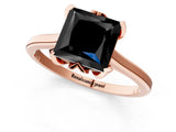 Rose gold Fancy Black Princess Cut Diamond Solitaire Ring with Flower Prong Setting and Classic Band_37