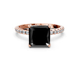 Rose gold Fancy Black Princess Cut Diamond Solitaire Ring with Four-Prong Setting and Pavé Band_3