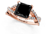 Rose gold Fancy Black Princess Cut Diamond Solitaire Ring with Four-Prong Setting and Twisted Pavé Band_1