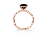 Rose gold Fancy Black Princess Cut Diamond Solitaire Ring with Pavé Band and Hidden Halo_15