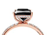 Rose gold Fancy Black Princess Cut Diamond Solitaire Ring with Pavé Band and Hidden Halo_16