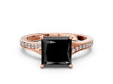 Rose gold Fancy Black Princess Cut Diamond Solitaire Ring with Pavé Band and Prong Setting_12