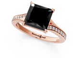 Rose gold Fancy Black Princess Cut Diamond Solitaire Ring with Pavé Band and Prong Setting_13