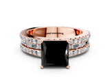 Rose gold Fancy Black Princess Cut Diamond Solitaire Ring with Pavé and Channel Set Band
