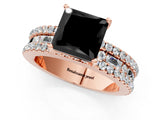 Rose gold Fancy Black Princess Cut Diamond Solitaire Ring with Pavé and Channel Set Band_1