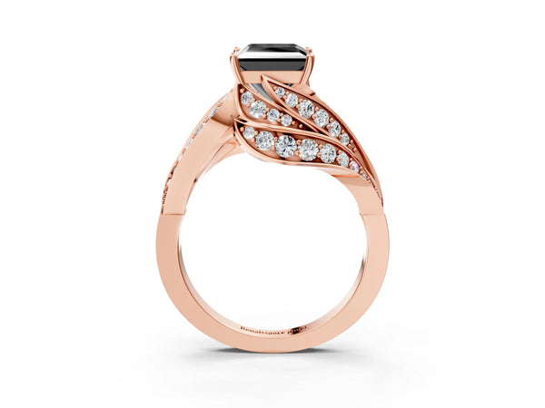 Rose Gold Princess Cut Graduated Pave Bypass Engagement Ring Setting for Black Center