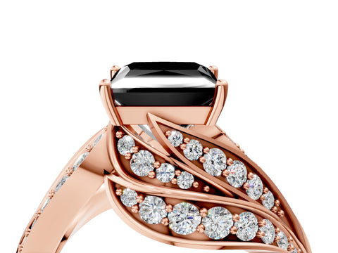 Rose gold Fancy Black Princess Cut Diamond Solitaire Ring with Prong Setting and Twisted Pavé Band_4