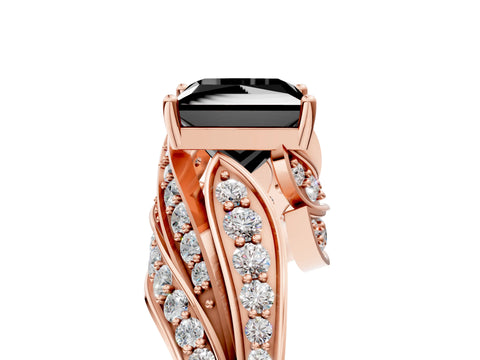 Rose gold Fancy Black Princess Cut Diamond Solitaire Ring with Prong Setting and Twisted Pavé Band_5