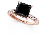Rose gold Fancy Black Princess Cut Diamond Solitaire Ring with Round  Pavé Band and Four-Prong Setting_37