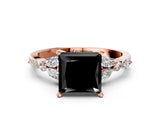 Rose gold Fancy Black Princess Cut Diamond Solitaire Ring with Side Stones and Four-Prong Setting_12