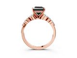 Rose gold Fancy Black Princess Cut Diamond Solitaire Ring with Side Stones and Four-Prong Setting_15