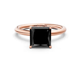 Rose gold Fancy Black Princess Cut Diamond Solitaire Ring with Thin Band and Four-Prong Setting