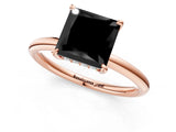Rose gold Fancy Black Princess Cut Diamond Solitaire Ring with Thin Band and Four-Prong Setting_1