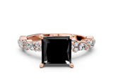 Rose gold Fancy Black Princess Cut Diamond Solitaire with Side Stones, Pave Band, Four-Prong Setting_24