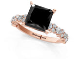 Rose gold Fancy Black Princess Cut Diamond Solitaire with Side Stones, Pave Band, Four-Prong Setting_25
