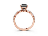 Rose gold Fancy Black Princess Cut Diamond Solitaire with Side Stones on a Pavé Band and Four-Prong Setting_3