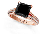 Rose gold Fancy Black Princess Cut Diamond Split Shank Engagement Ring with Pavé Band_1