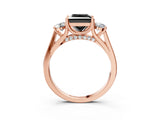 Rose gold Fancy Black Princess Cut Diamond Three-Stone Engagement Ring with Prong Setting and Pavé Band_3