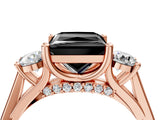 Rose gold Fancy Black Princess Cut Diamond Three-Stone Engagement Ring with Prong Setting and Pavé Band_4