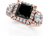 Rose gold Fancy Black Princess Cut Diamond Three-Stone Halo Ring with Prong Setting and Pavé Accents_1