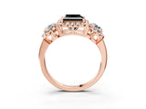 Rose gold Fancy Black Princess Cut Diamond Three-Stone Halo Ring with Prong Setting and Pavé Accents_3