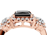 Rose gold Fancy Black Princess Cut Diamond Three-Stone Halo Ring with Prong Setting and Pavé Accents_4