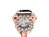 Rose gold Fancy Black Princess Cut Diamond Three-Stone Halo Ring with Prong Setting and Pavé Accents_5