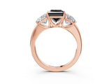 Rose gold Fancy Black Princess Cut Diamond Three-Stone Ring with Four-Prong Setting and Classic Band_3