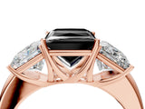 Rose gold Fancy Black Princess Cut Diamond Three-Stone Ring with Four-Prong Setting and Classic Band_4